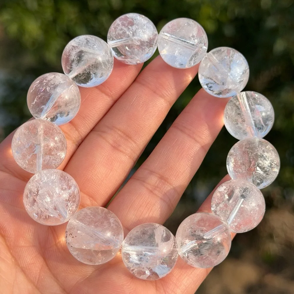 17mm chunky‎ stretchable rainbow clear quartz bracelet 1107